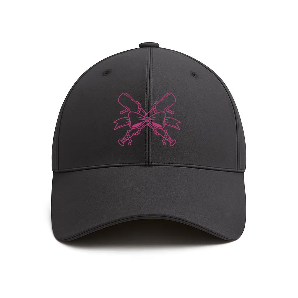 Pink And Black Bat And Bow Design Cotton Baseball Hat