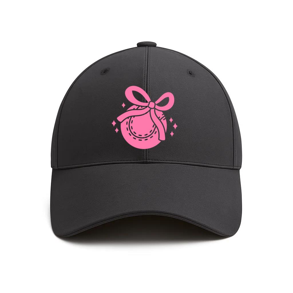Pink Bow Baseball Cut Out Design Cotton Baseball Hat