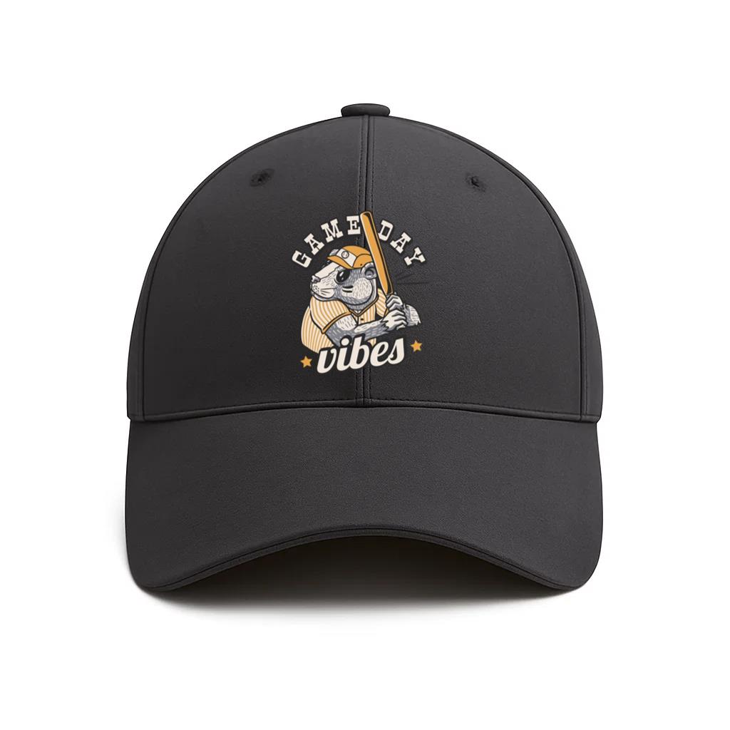 Rat Holding A Baseball Bat With The Words Gameday Vibes Cotton Baseball Hat